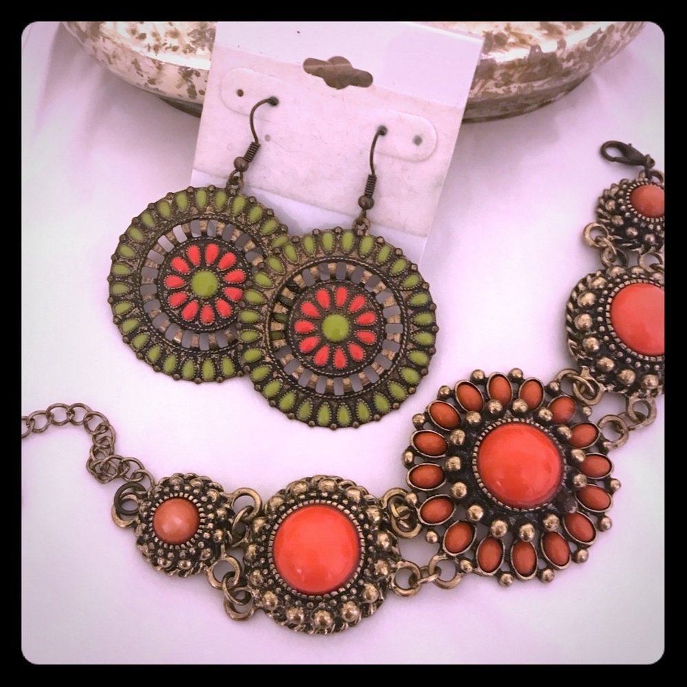 ⭐️Drop earrings & bronze/terra-cotta bracelet